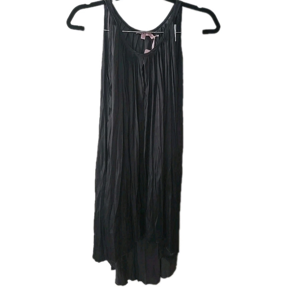 Calypso St. Barth Safira Top Satin Charcoal Gray Black Pleated Sleeveless Size S